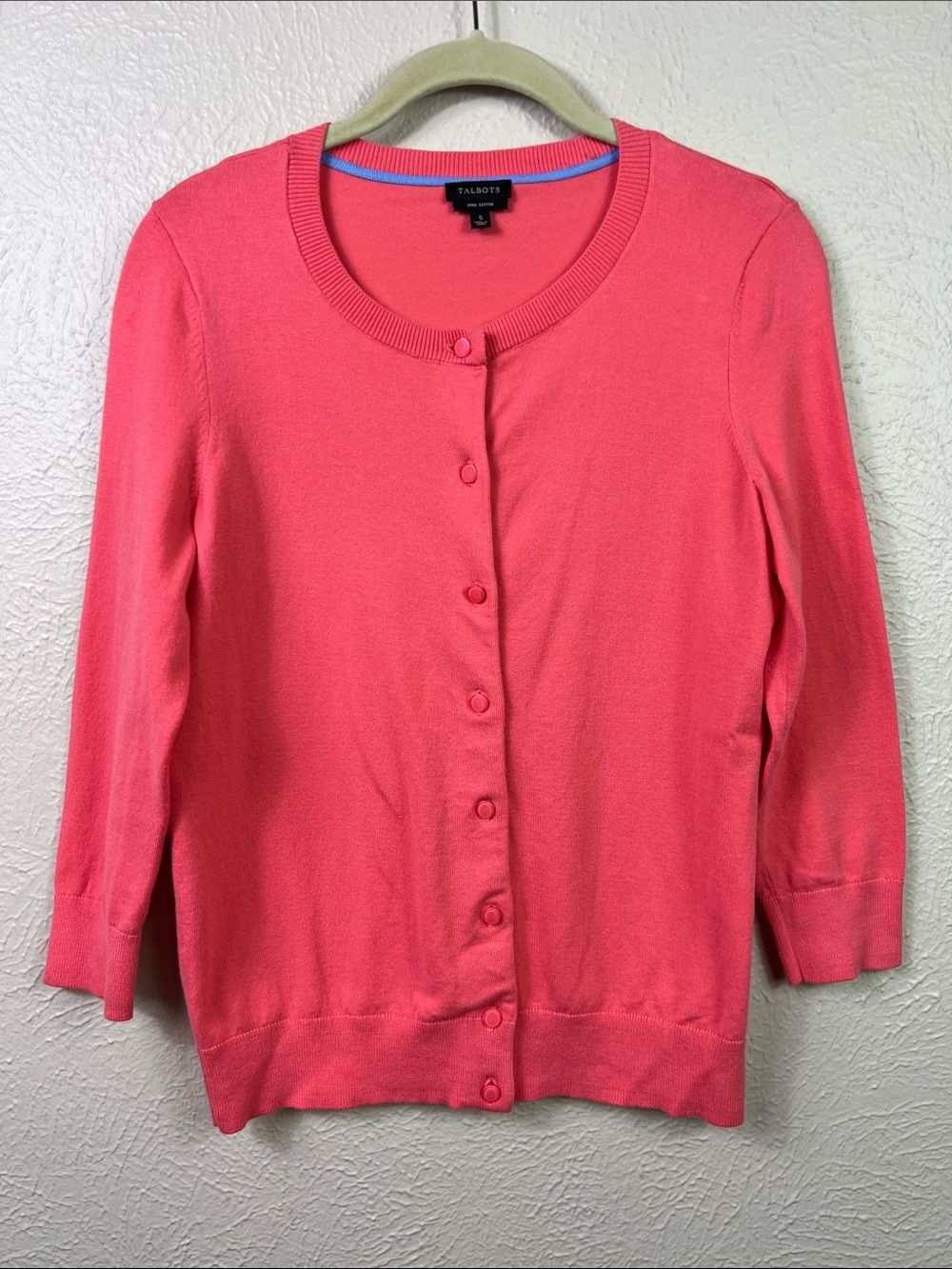 Talbots NWOT Melon Peach 3/4 Sleeve Pima Cotton Cardigan Sweater Small